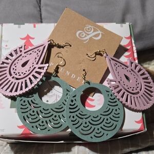 Unique Pink and Green Earrings